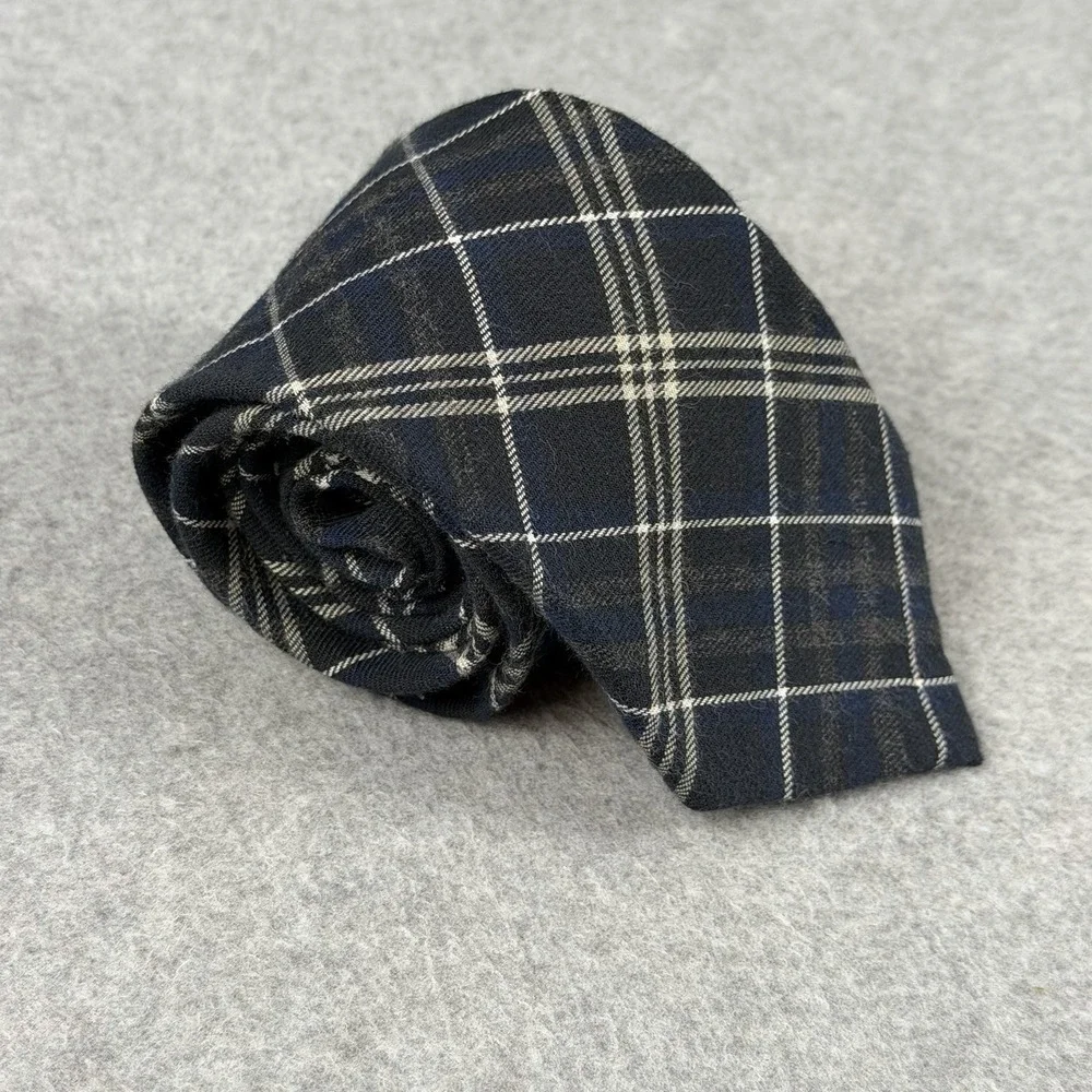 OASISS 100% Cotton Plaid Neck Tie Navy Gray Black White Windowpane NWT 59x3.1